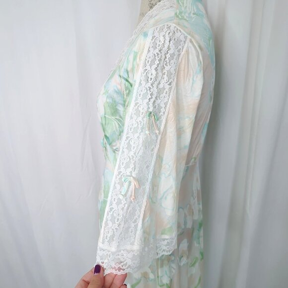Vintage Chevette Robe Small Green Lace Long Floral - Picture 7 of 12